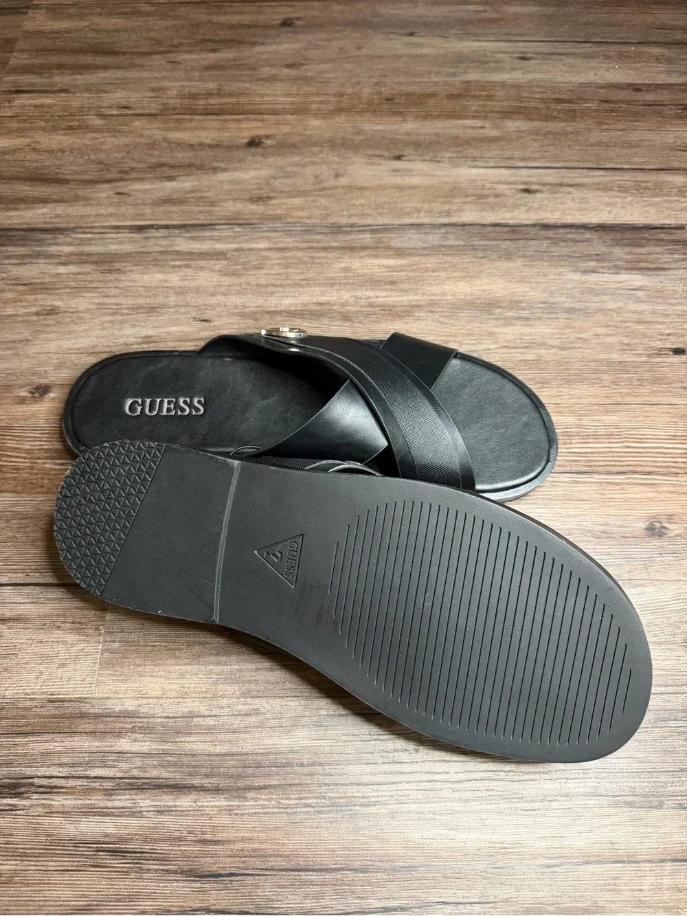 Guess Black Crisscross Logo Slide Sandals size 12